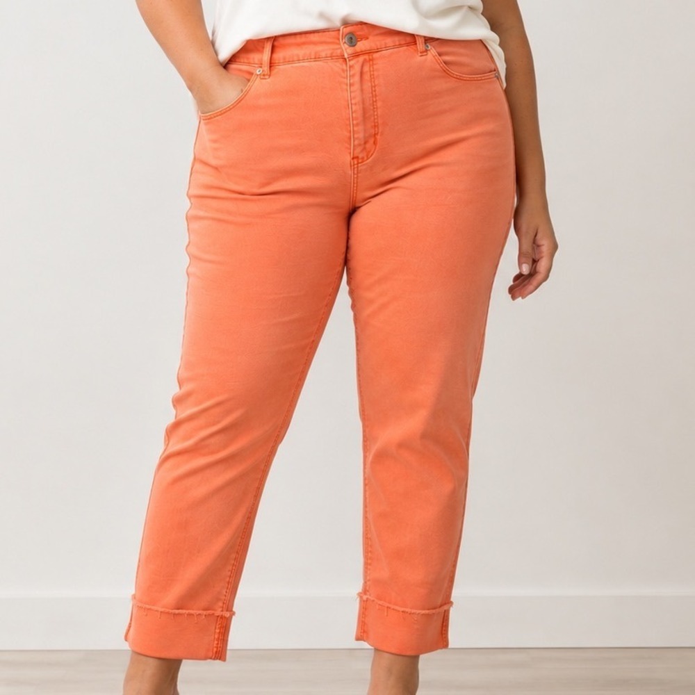J.Jill Authentic Fit Jeans 16T Orange Cropped Raw Hem Cotton Stretch Denim